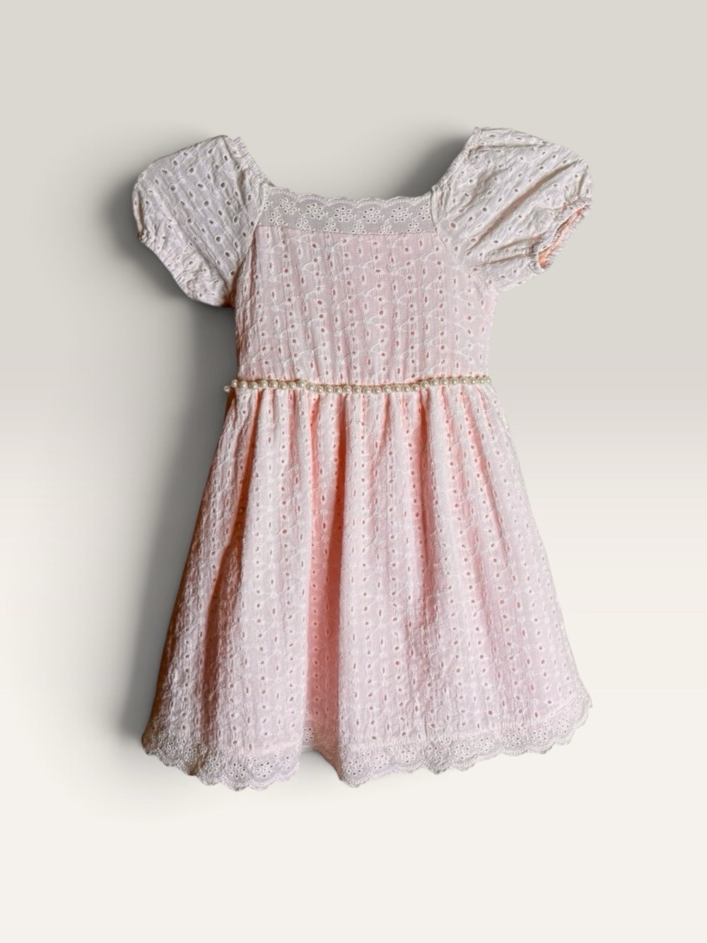 Badgley Mischka Girls Size 5 Pink Eyelet Pearl Flower Girl Party Dress